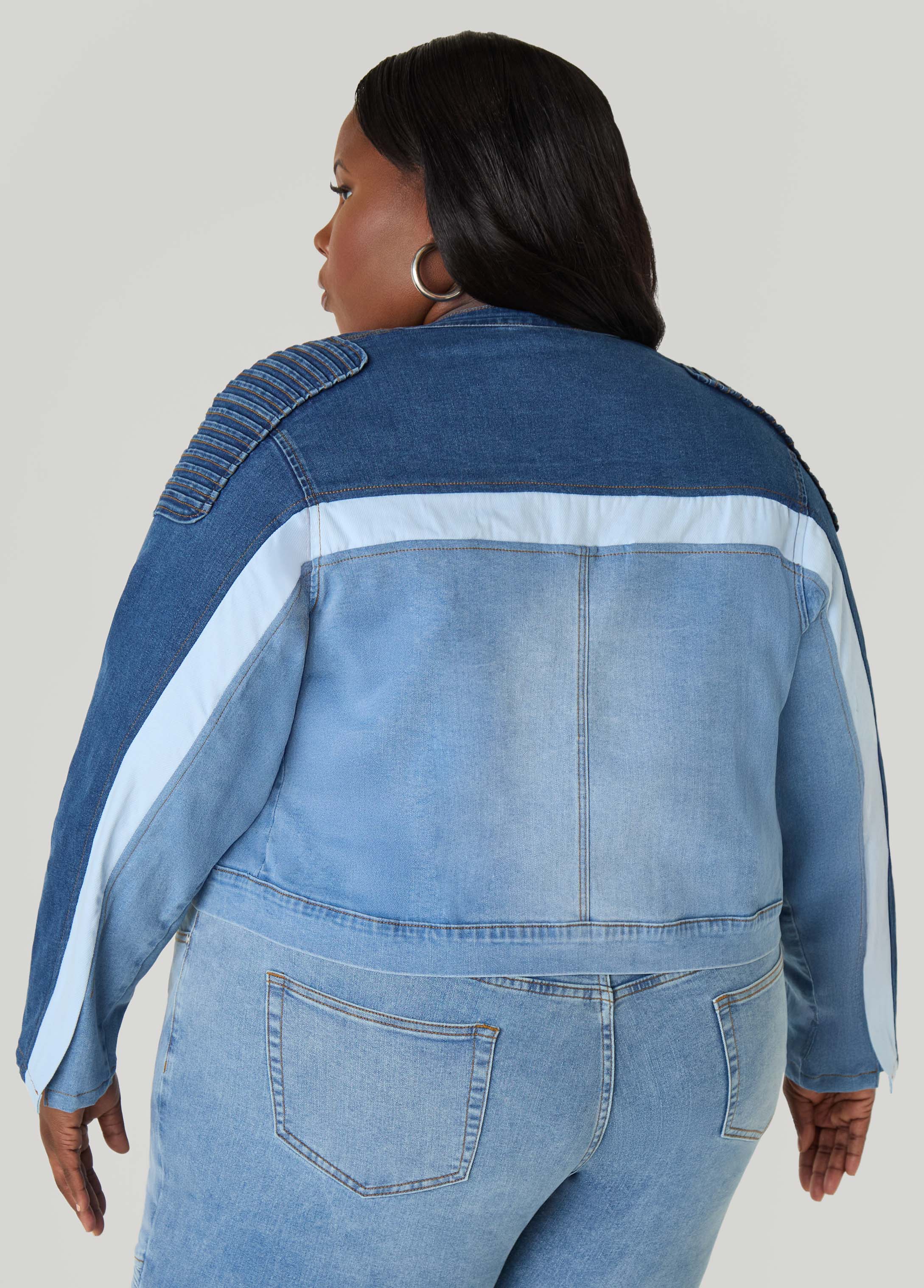 Colorblock Denim Moto Jacket