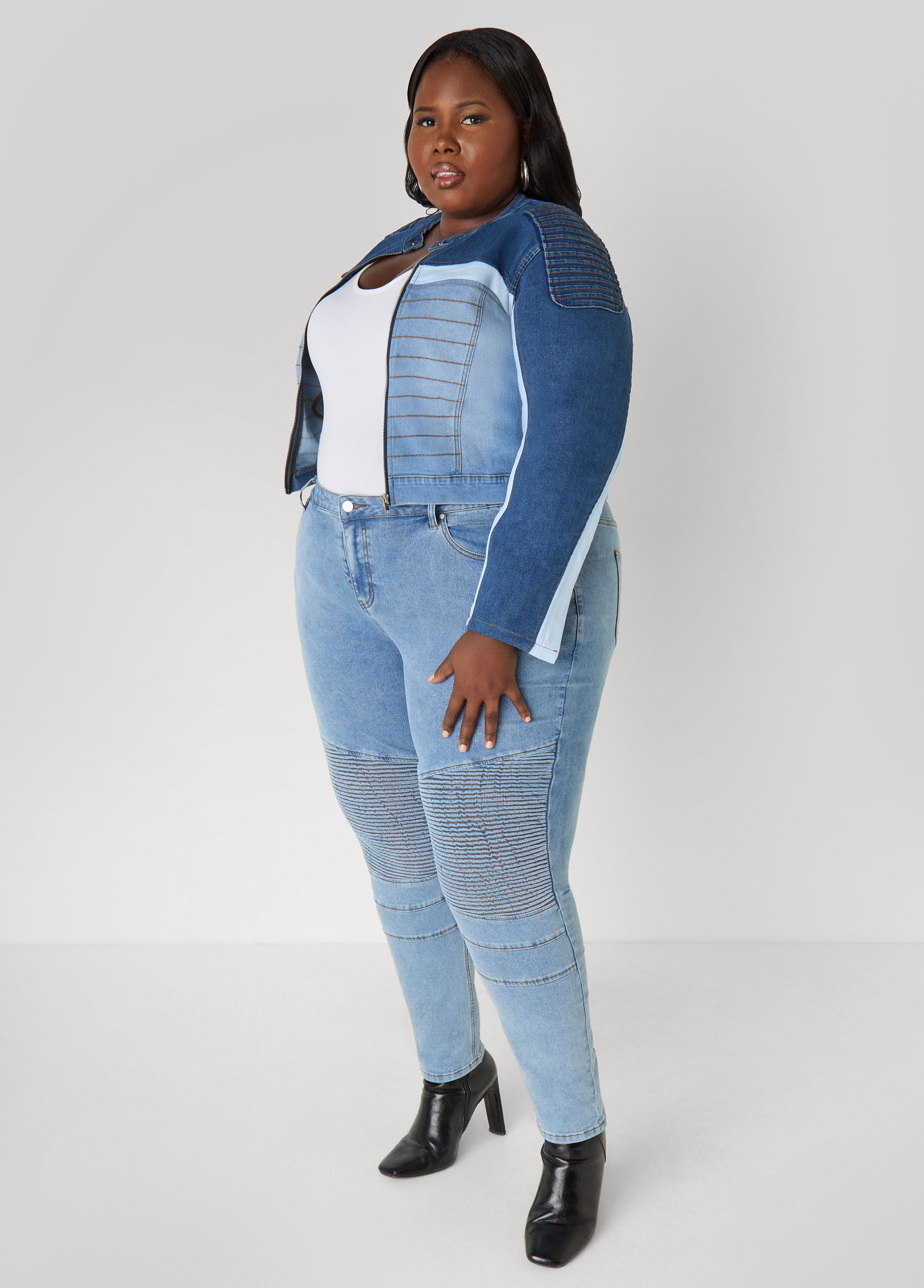 Plus Size Ribbed Paneled Skinny Jeans