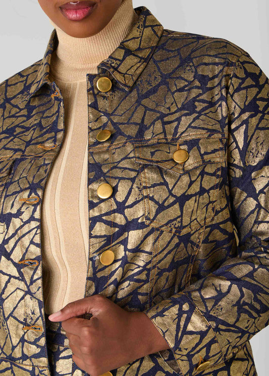 Cropped Shatter Print Denim Jacket