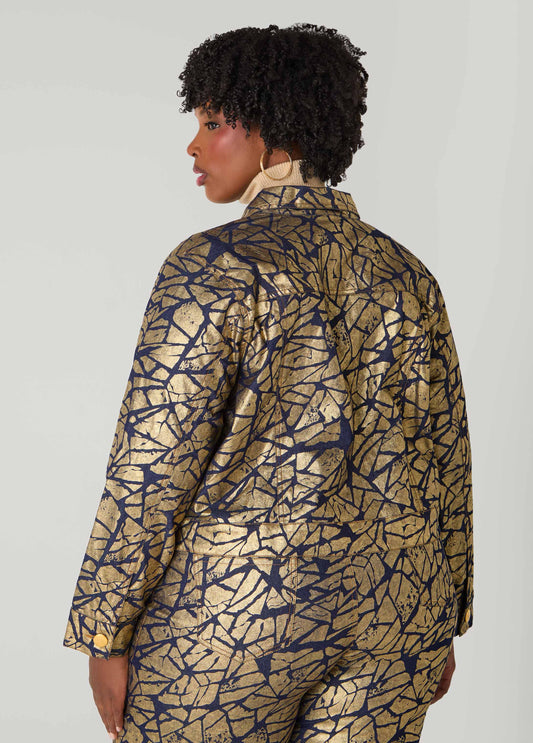 Cropped Shatter Print Denim Jacket