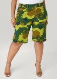 Camo Print Denim Bermuda Shorts