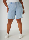 High Waist Denim Bermuda Shorts