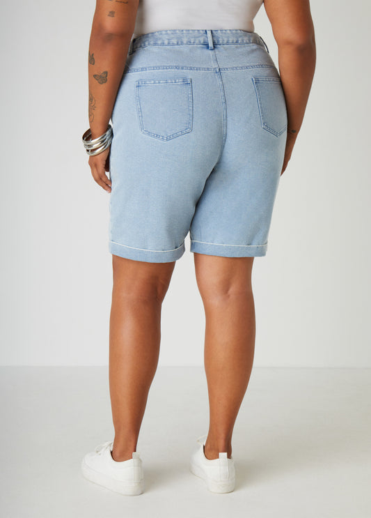 High Waist Denim Bermuda Shorts