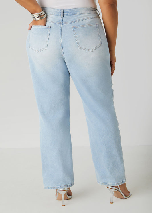 Mesh Paneled Distressed Jeans