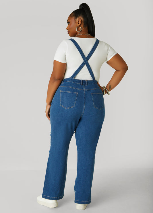 Distressed Denim Overalls