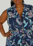 Leaf Print Denim Vest