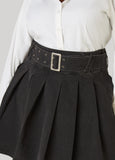 Pleated Denim Mini Skirt
