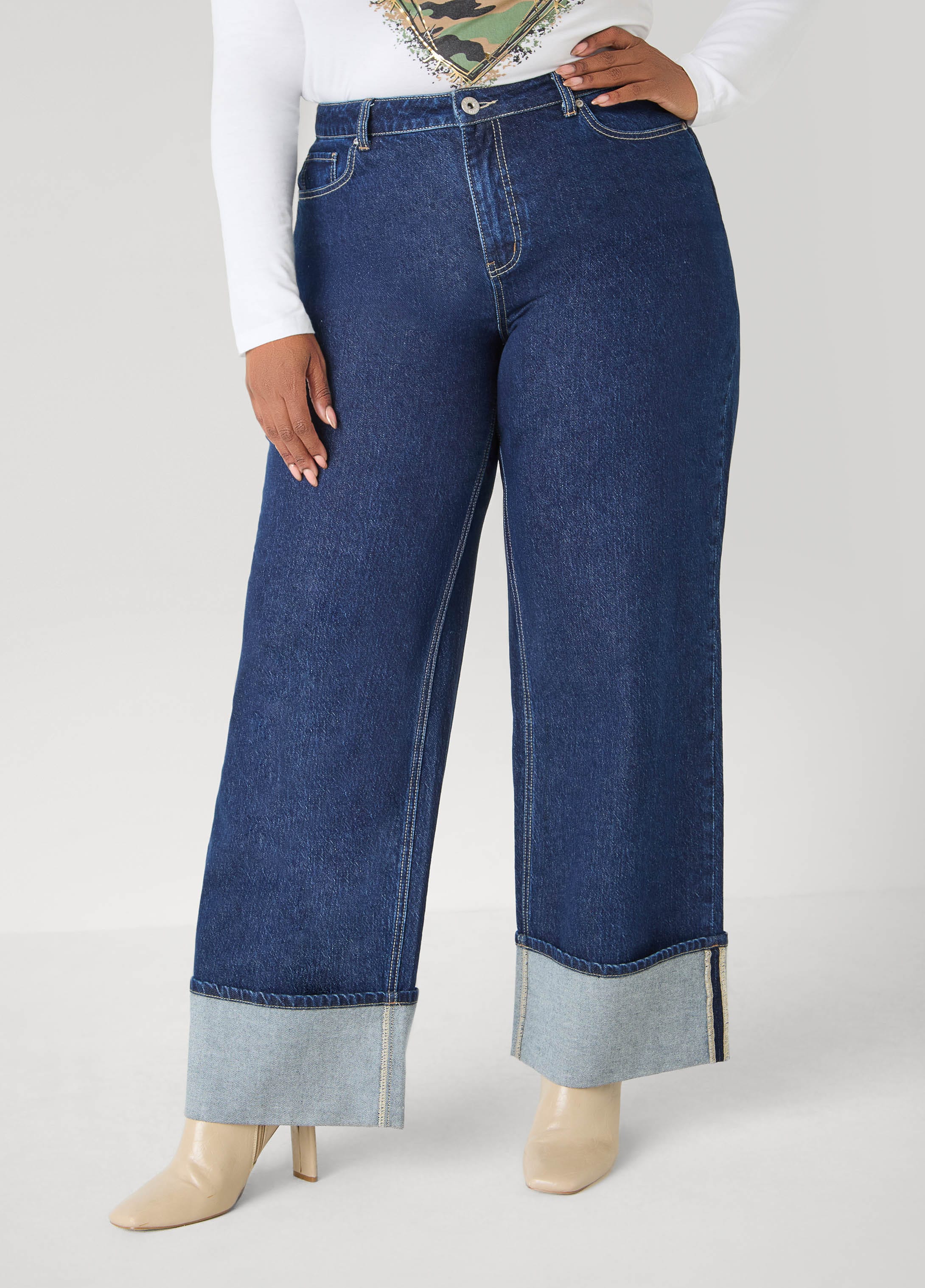 Cuffed Wide Leg Jeans