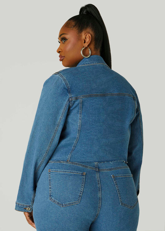 Bandana Print Cropped Denim Jacket