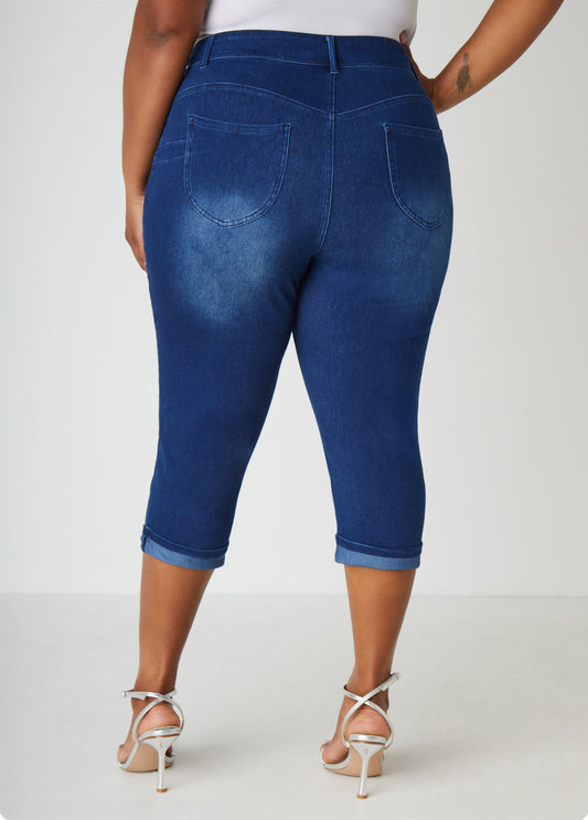 Cuffed Crystal Denim Capris