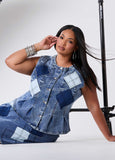 Patchwork Denim Peplum Vest