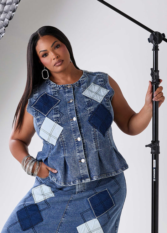 Patchwork Denim Peplum Vest