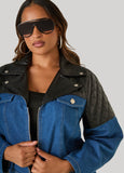 Faux Leather Paneled Denim Jacket