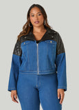 Faux Leather Paneled Denim Jacket