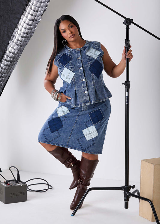 Patchwork Denim Skirt