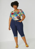Cuffed Mid Rise Denim Capris