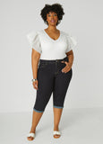 Mid Rise Cuffed Denim Capris