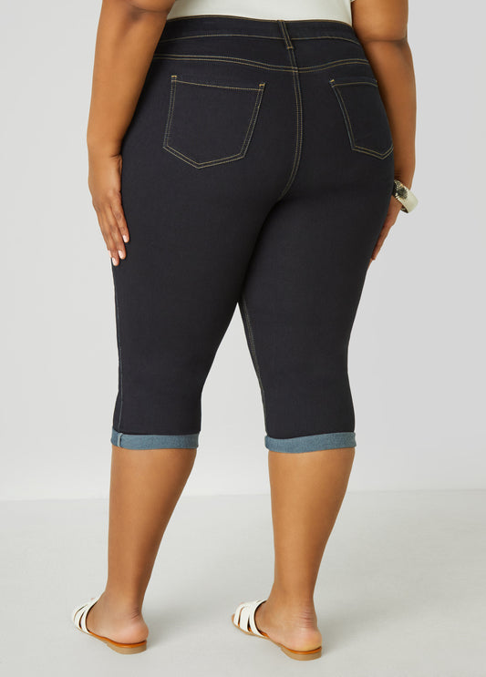 Mid Rise Cuffed Denim Capris