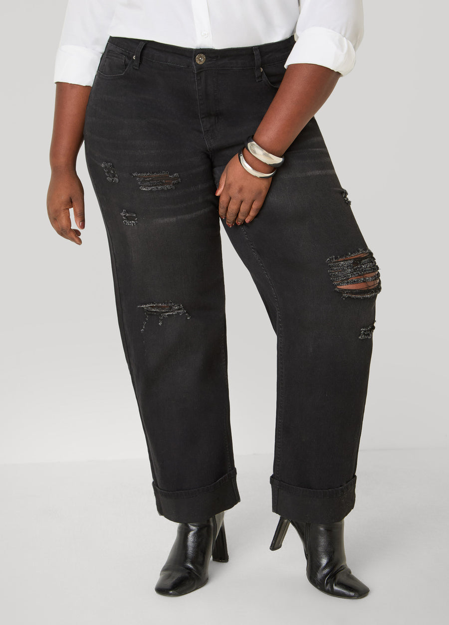 Distressed Straight Leg Jeans