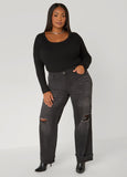 Distressed Straight Leg Jeans