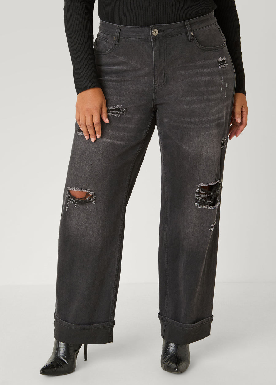 Distressed Straight Leg Jeans