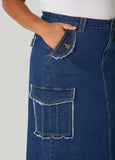 Frayed Denim Cargo Skirt