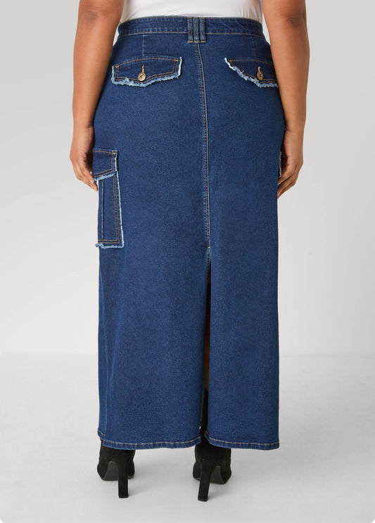 Frayed Denim Cargo Skirt