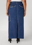Frayed Denim Cargo Skirt