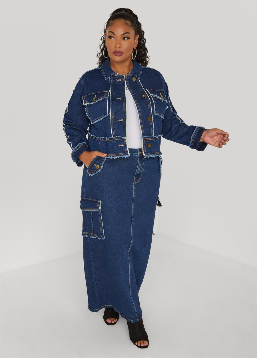 Frayed Denim Cargo Skirt