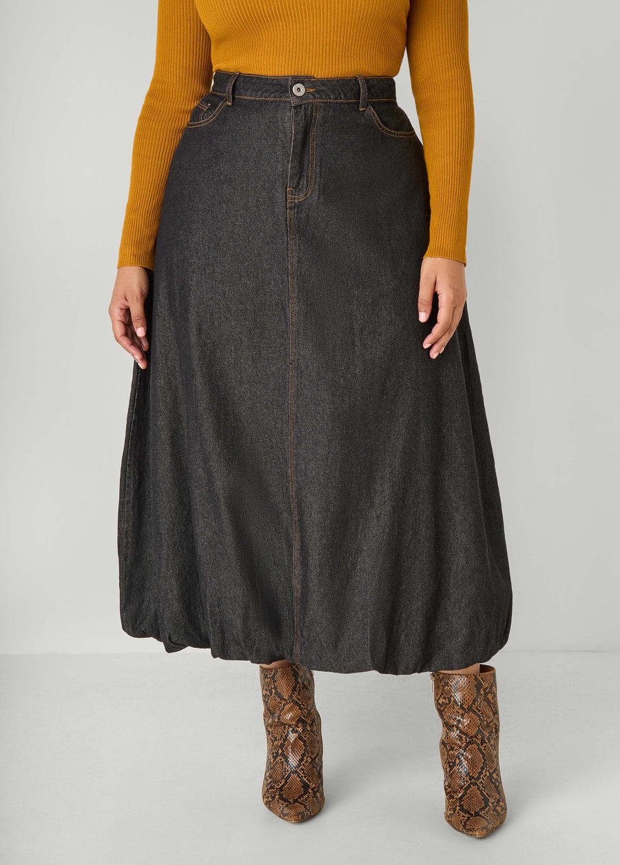 Denim Bubble Maxi Skirt