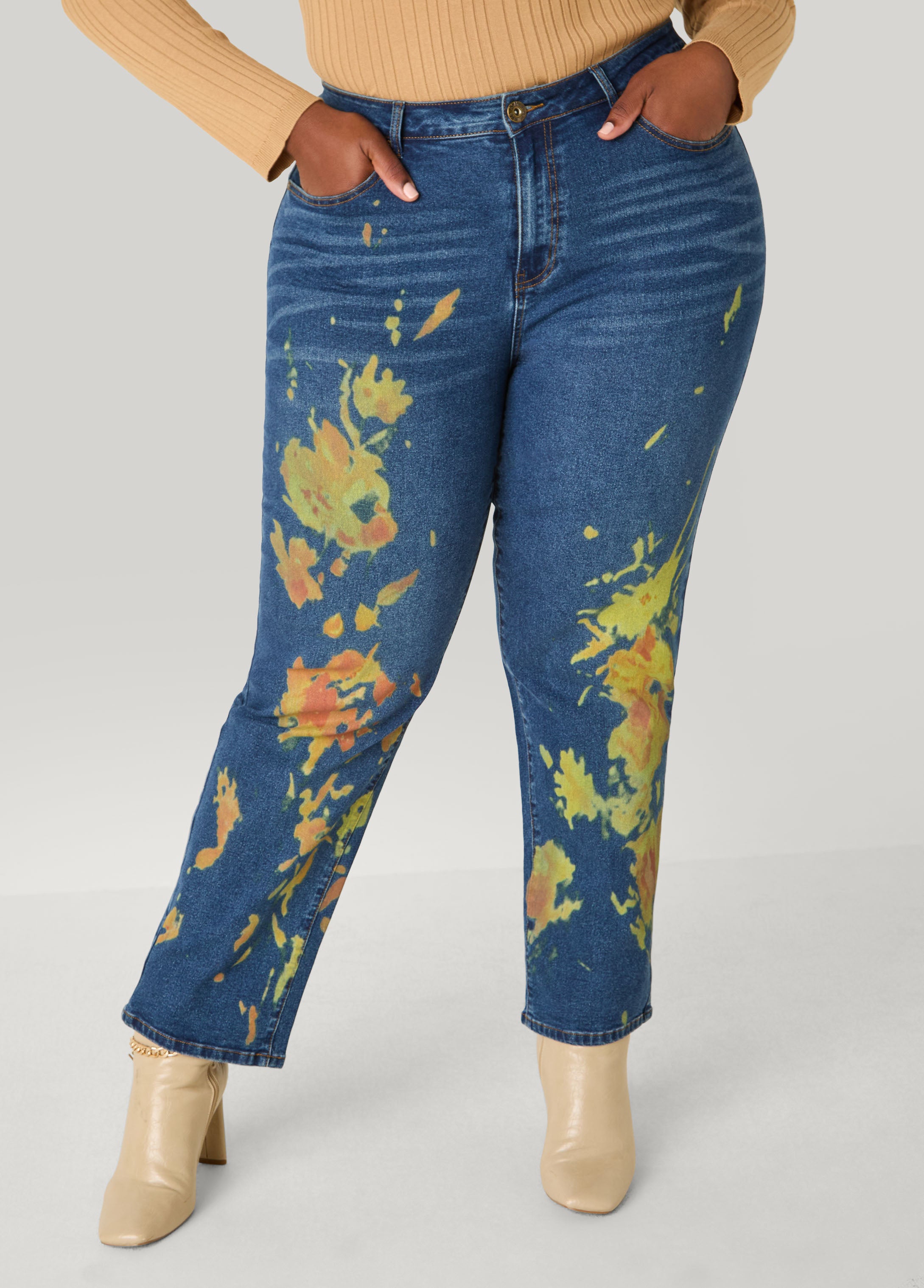 Splatter Print Straight Leg Jeans