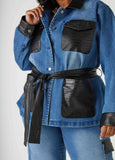 Faux Leather Paneled Denim Shacket