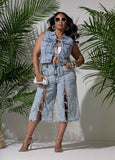 Tie Front Acid Wash Denim Capris