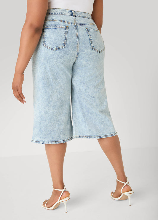 Tie Front Acid Wash Denim Capris