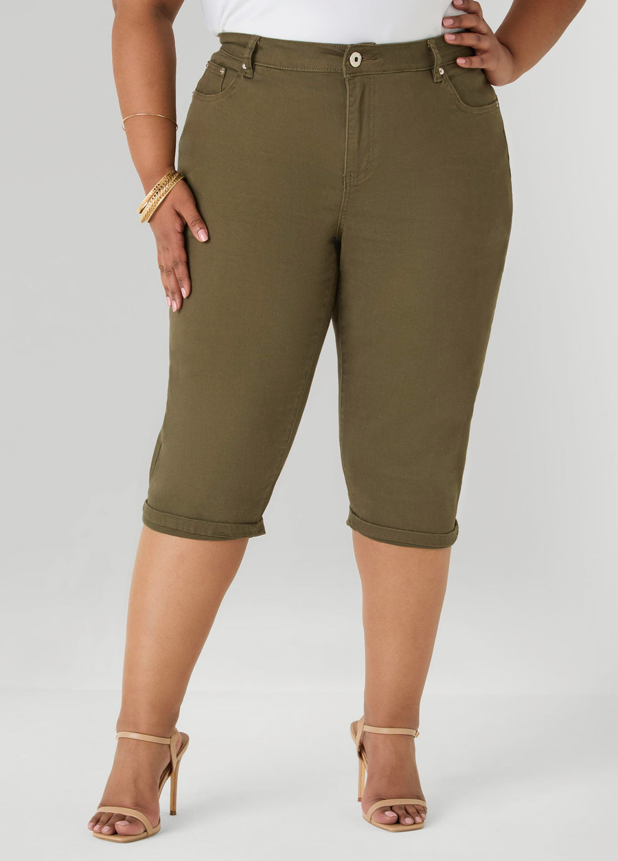 Plus Size Cuffed Stretch Denim Capris