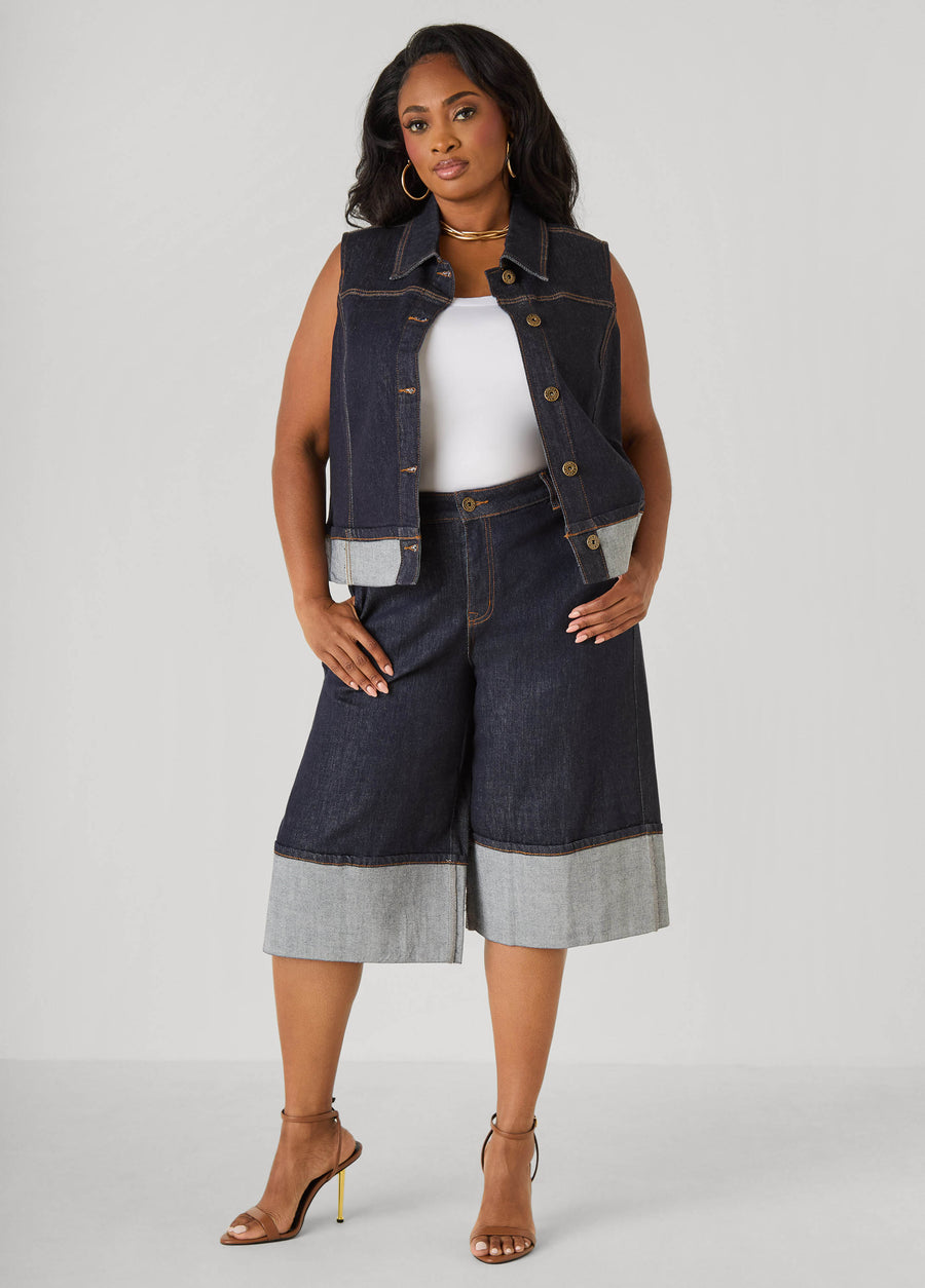 Plus Size Cuffed Denim Bermuda Shorts