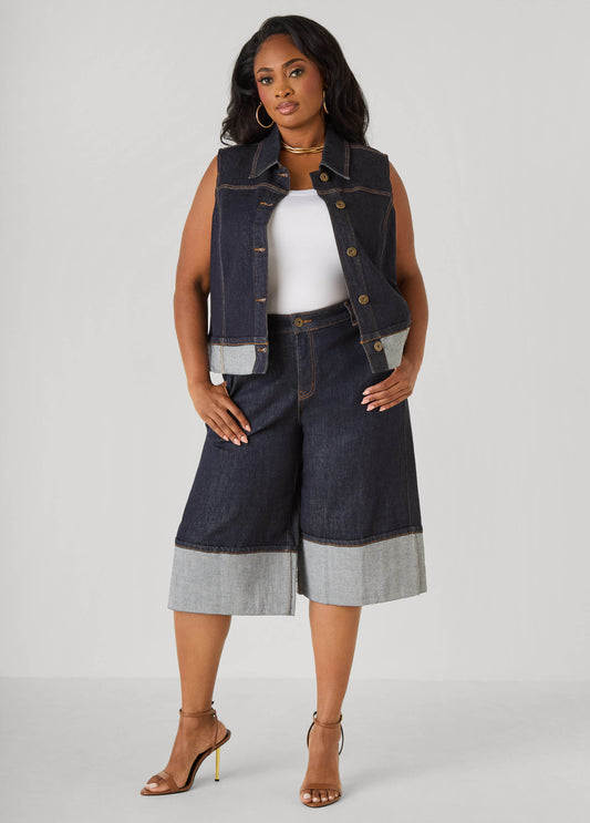 Cuffed Denim Bermuda Shorts