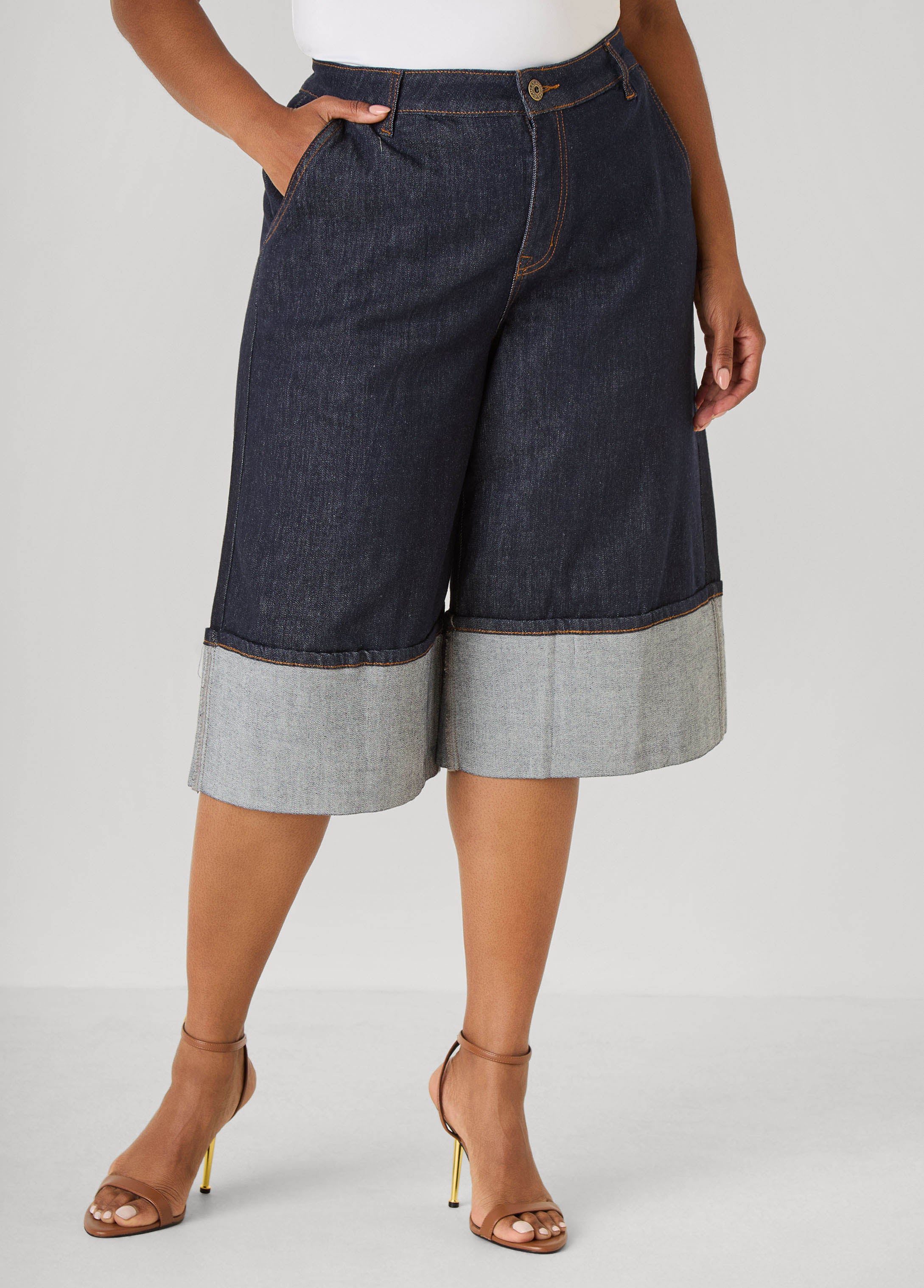 Cuffed Denim Bermuda Shorts
