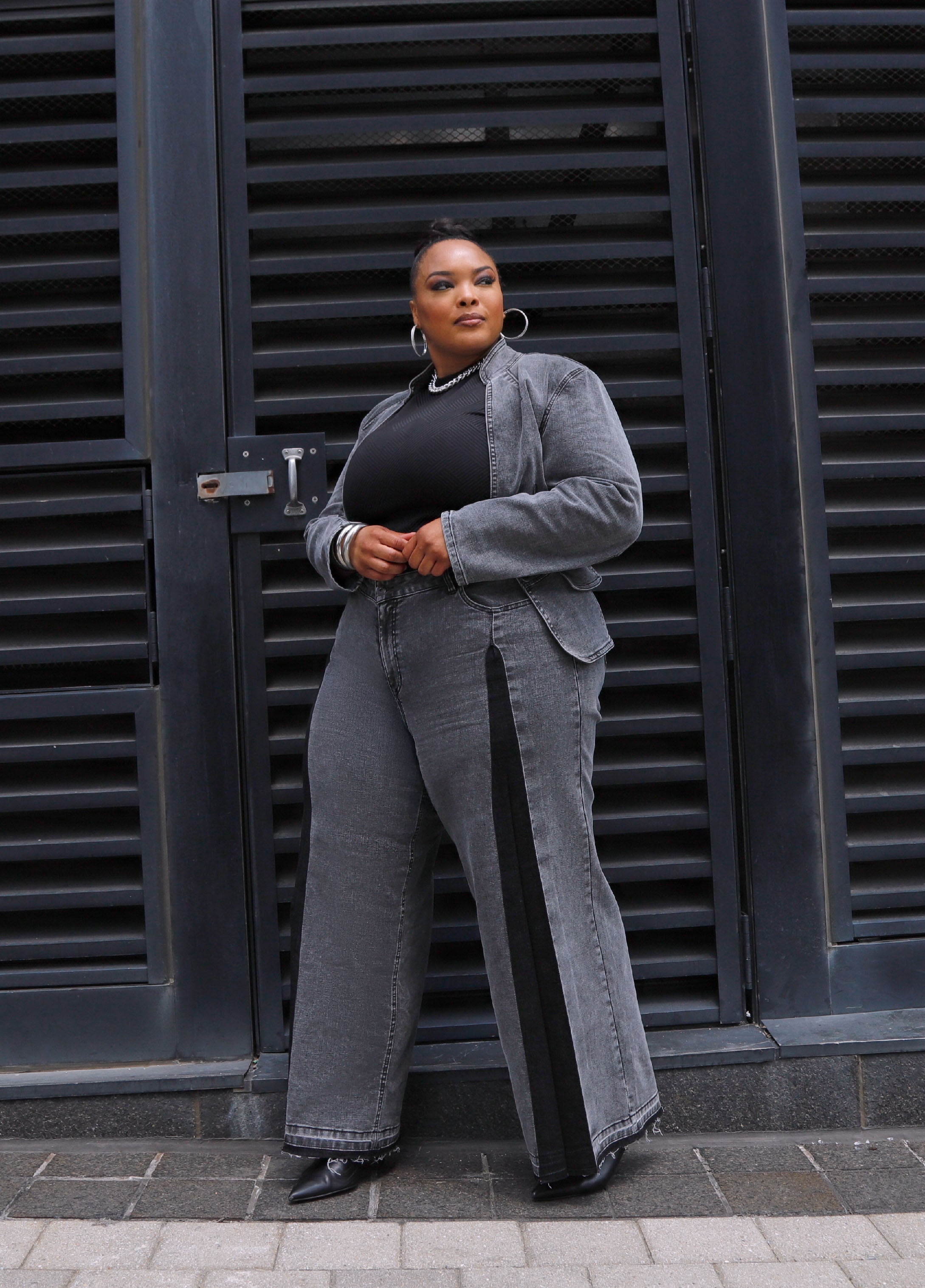 Plus Size Stonewash Black Denim Jacket Jean Jacket Matching Set