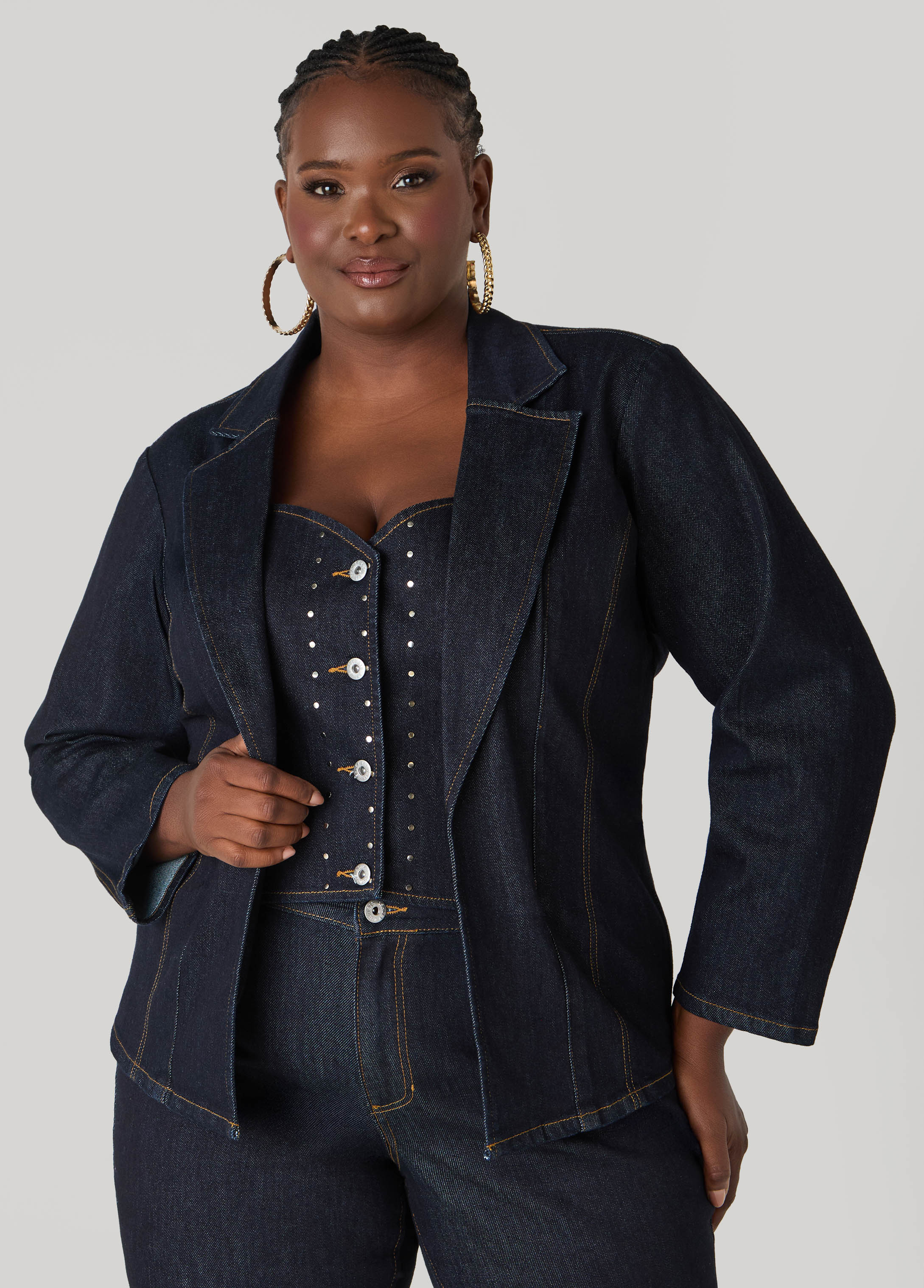 Plus Size Layered Studded Denim Blazer