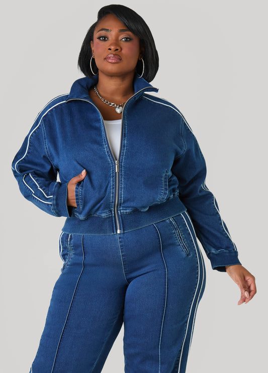 Piped Denim Track Jacket