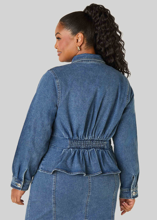 Pleated Peplum Denim Jacket