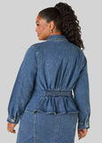 Pleated Peplum Denim Jacket