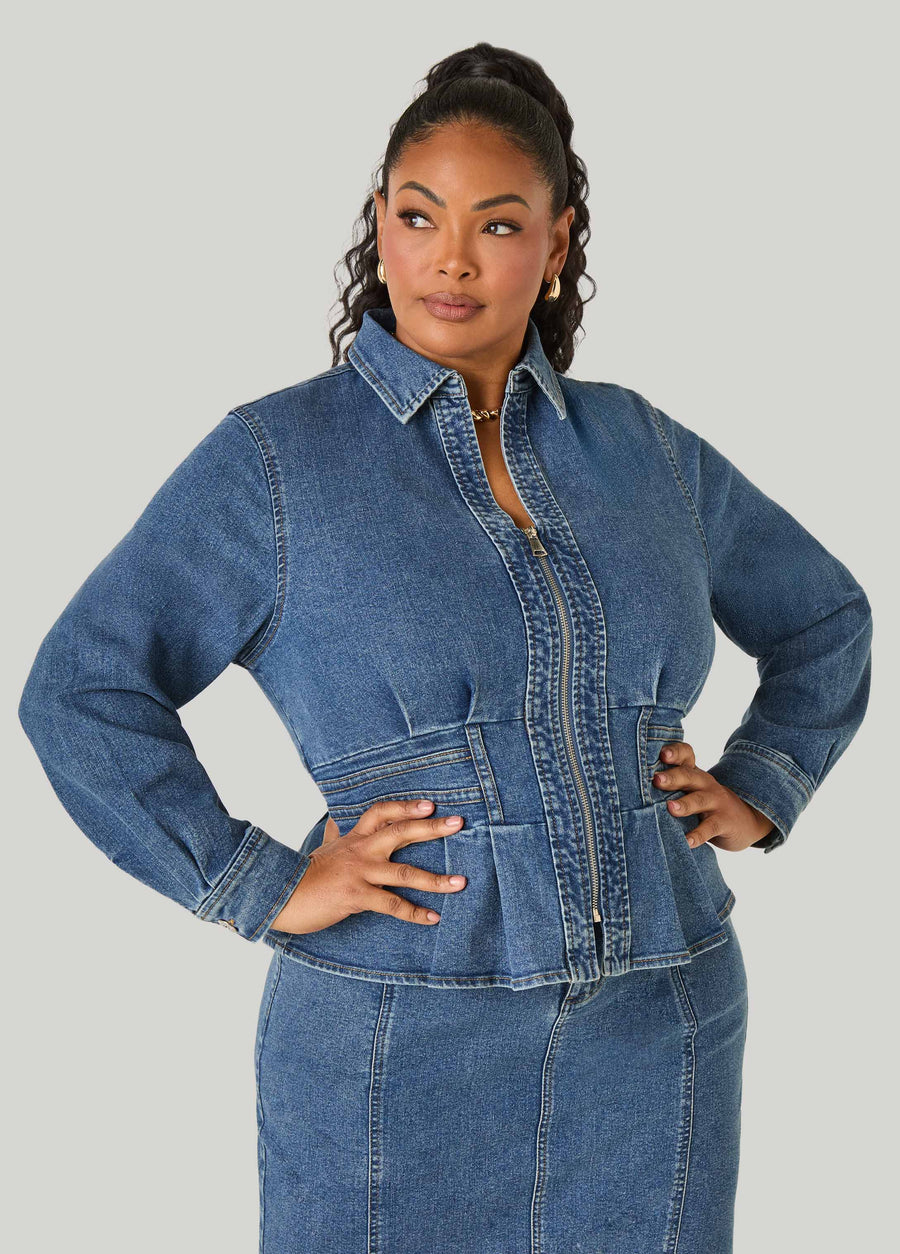 Pleated Peplum Denim Jacket