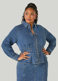 Pleated Peplum Denim Jacket