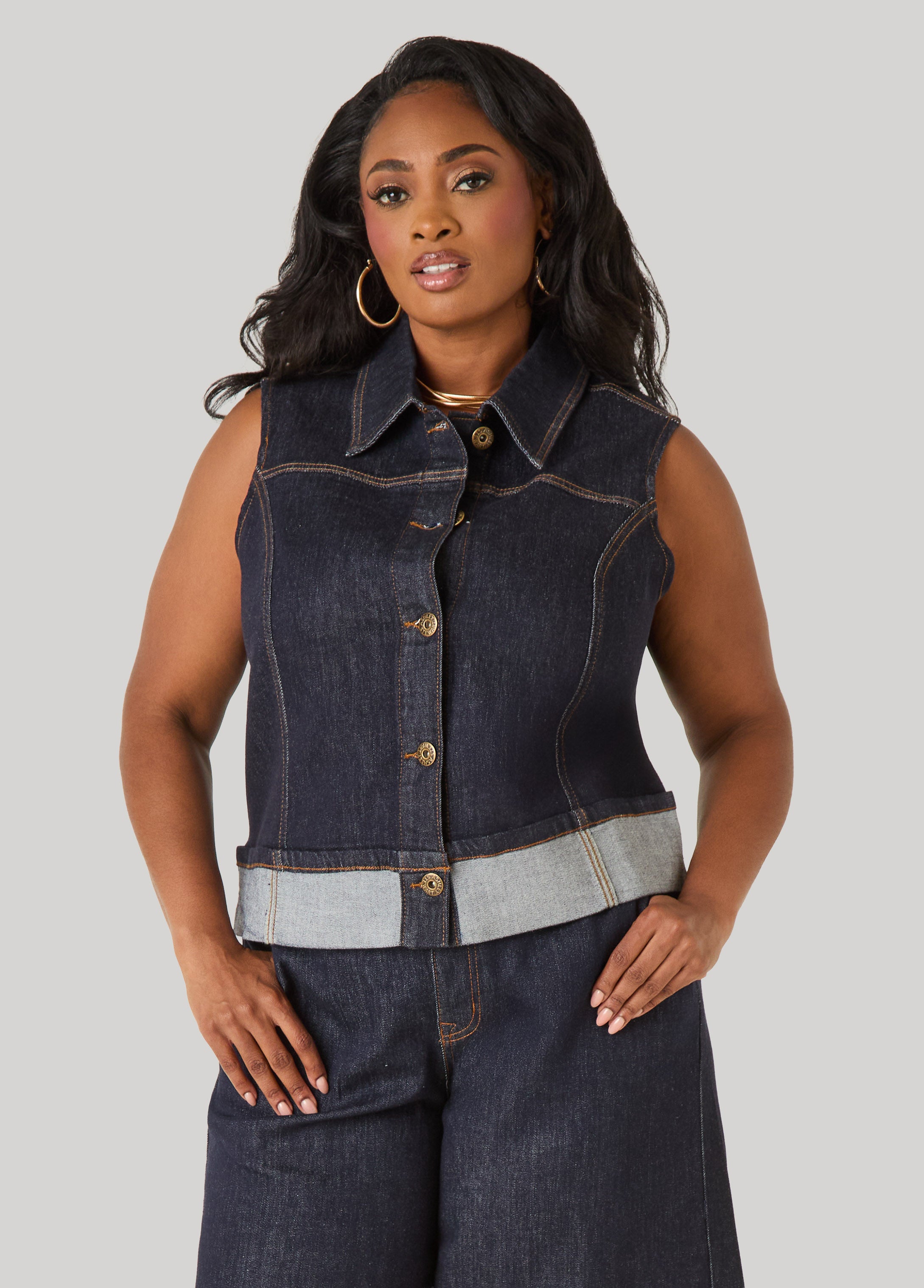 Cuffed Denim Vest