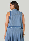 Frayed Two Tone Denim Vest
