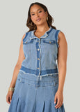 Frayed Two Tone Denim Vest