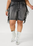Faux Suede Fringe Denim Shorts
