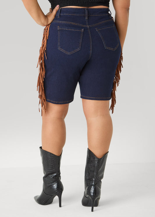 Fringed Denim Shorts